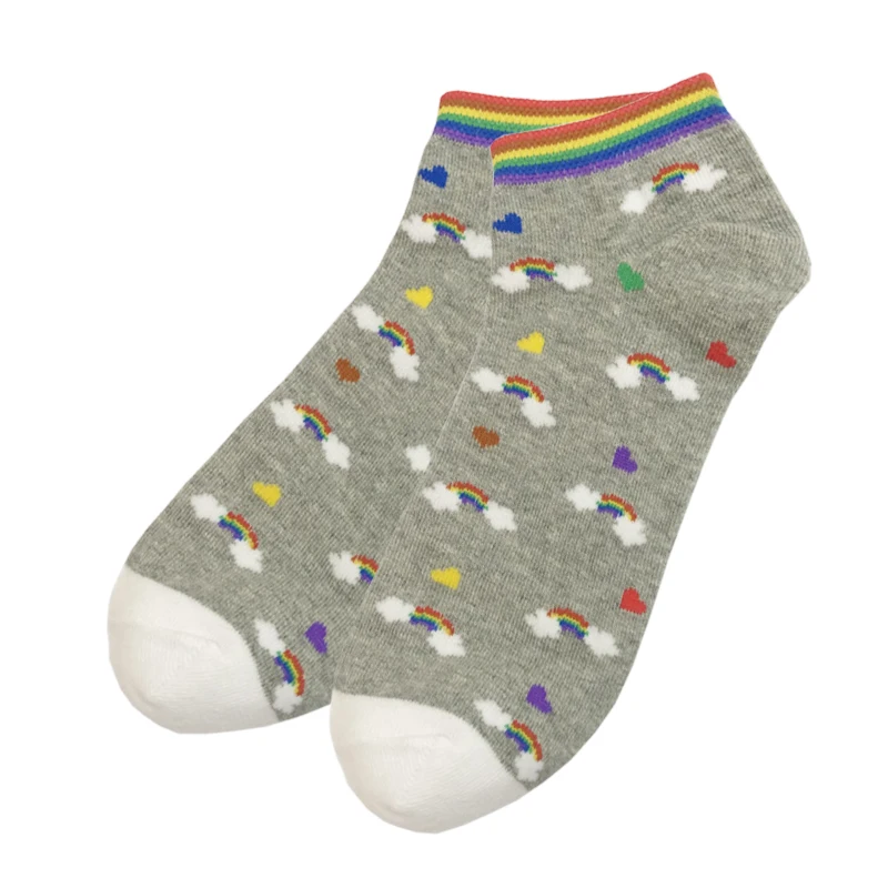 Rainbow Spring and Autumn Cute Cotton Hosiery Gray Low Cut Socks Women Knitted Socks