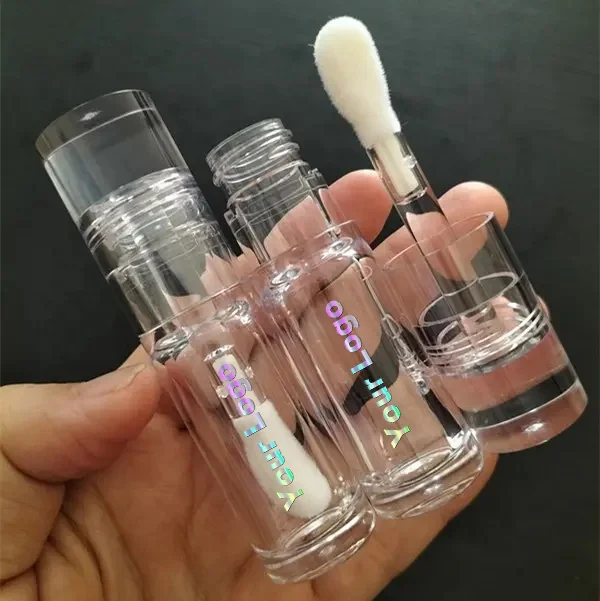 high quality round full transparent big brush lip gloss tubes empty plastic clear liquid lip tint tube with big doe foot 6ml