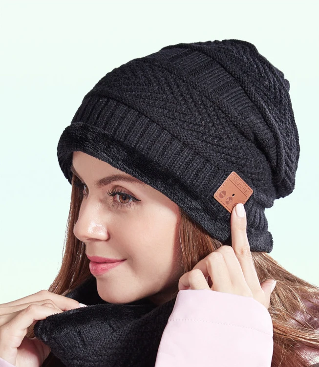 
Bluetooth Gorro Y Bufanda Hombre Mujer Rechargeable Knitting Thick Warm Music Winter Hat Knit Beanie And Scarf Set 