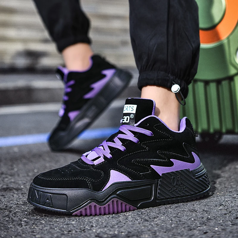 2022 New four seasons thick soles high top sports shoes with anti-fleece splicing personality waterproof outdoor shoes for men