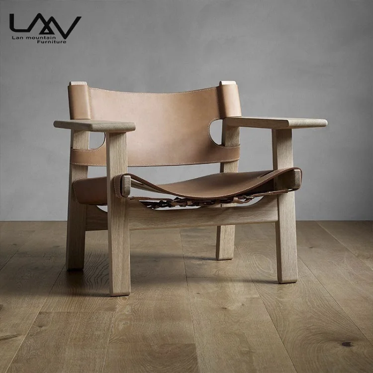  Modern Living Room Saddle Leather Design Lounge Chair Armchair Wood Genuine leather Vintage Spanish