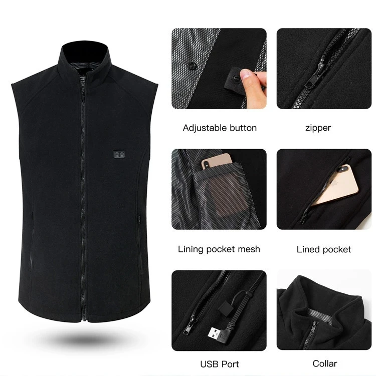 100% Polyester Micro-Polar Fleece Padded Knit Heated Vest with Far Infrared Tech