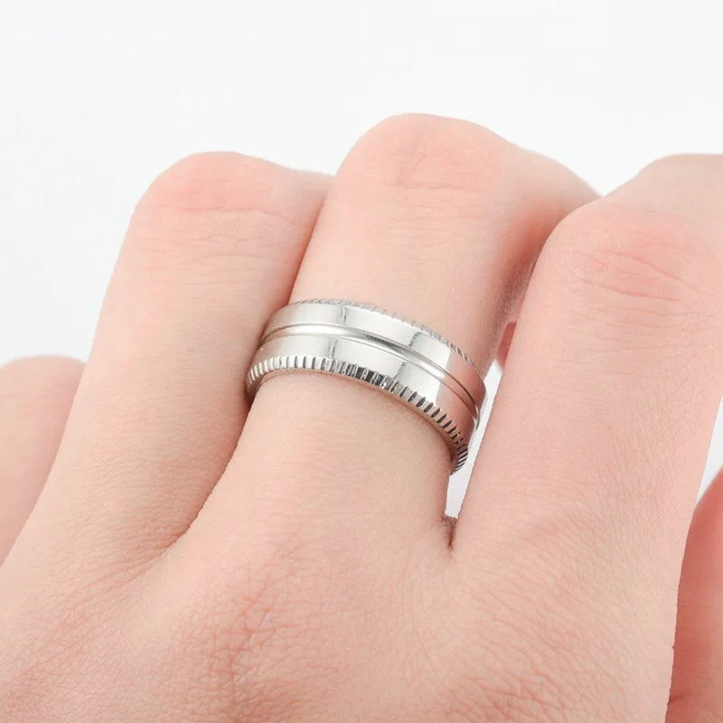 New Arrival  Romantic Engagement Couple Ring Cool Creative gear 6mm 8mm Wedding Band Stainless Steel Ring