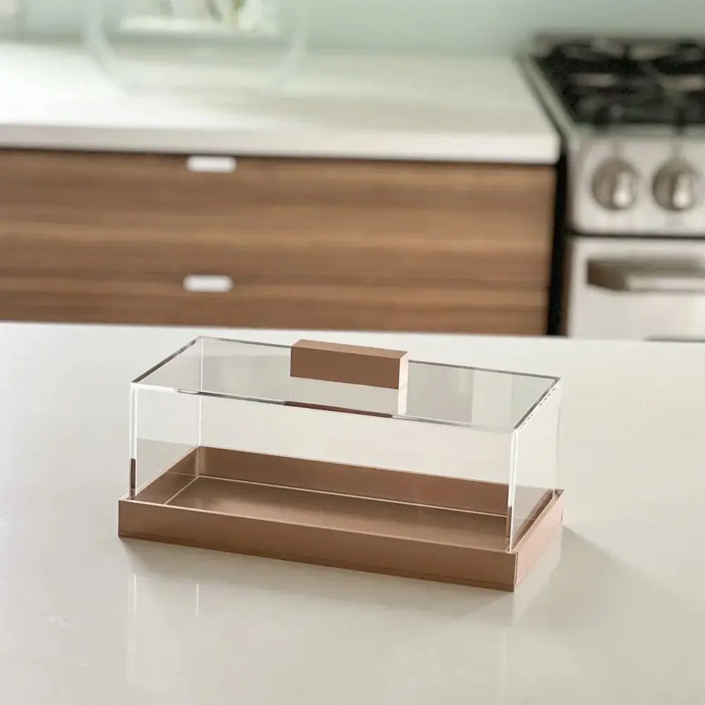 Индивидуальный акриловый прозрачный кухонный торт магазин Lucite декоративный прямоугольный контейнер с белым мраморным основанием и крышкой