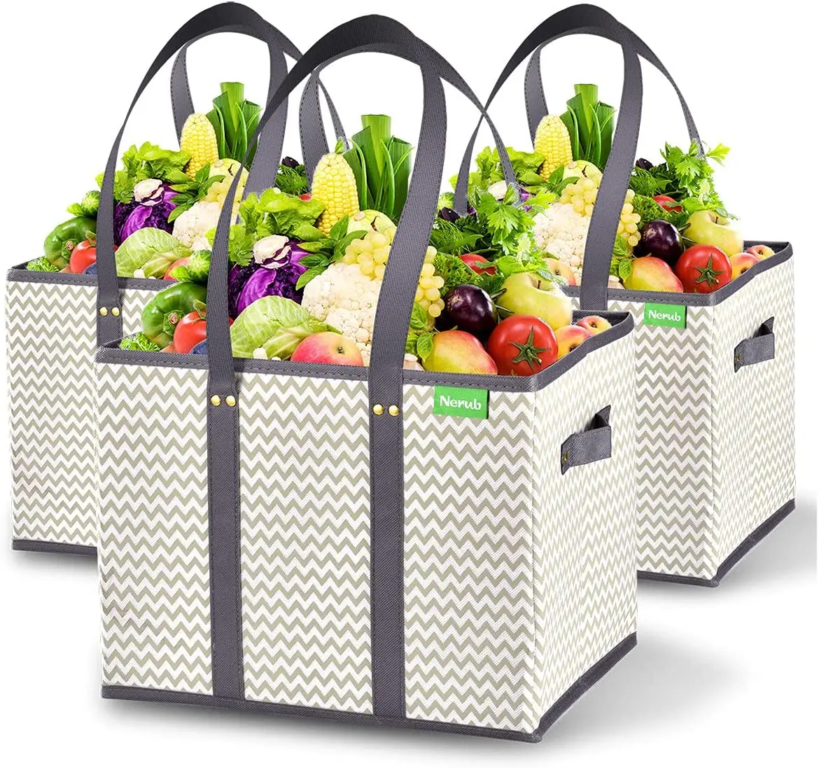 Heavy duty non-woven Box Bags Large Premium Reinforced Bottom reusable grocery collapsible tote bag with Extra Long Handles