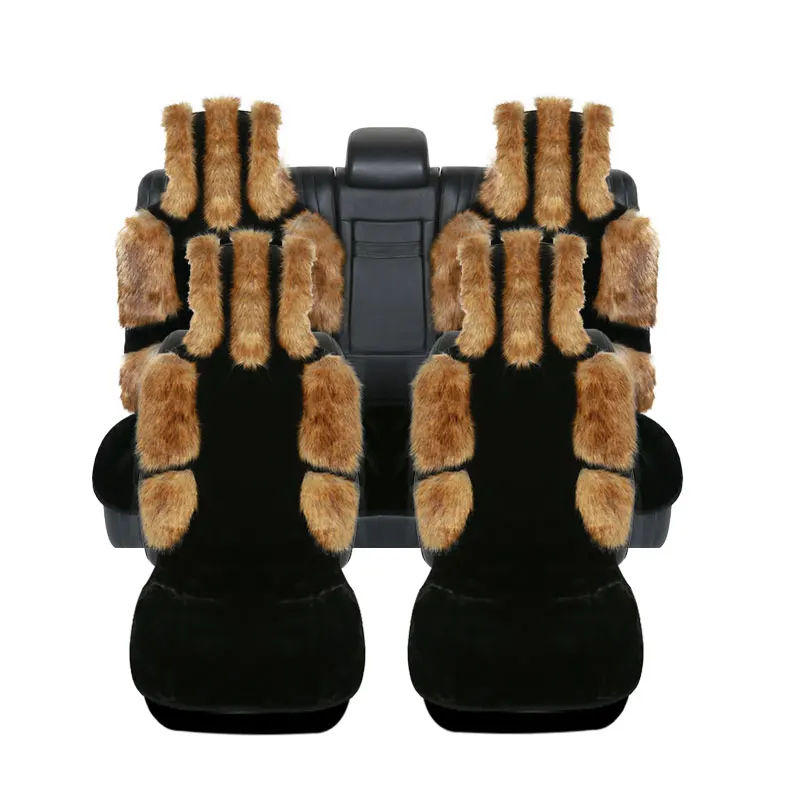 Универсальные шерстяные аксессуары Rownfur для салона автомобиля, чехол для переднего и заднего сиденья автомобиля, зимний теплый защитный чехол из искусственного меха для автомобильного сиденья, полный комплект