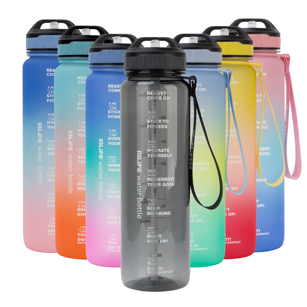 custom logo plastic fitness 1L 32oz Gym Fitness Sports BPA Free Tritan Motivational Water Bottle With Time Marker and straw