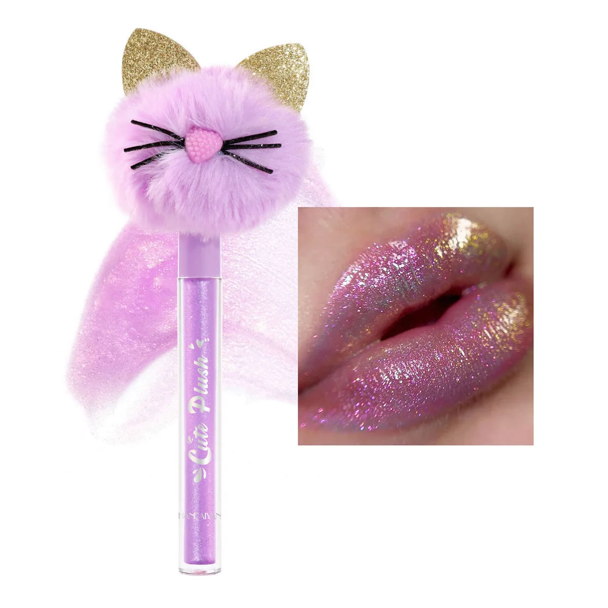 OEM Glossy Cute Liquid Multi-colored fluffy cut kitty lip gloss