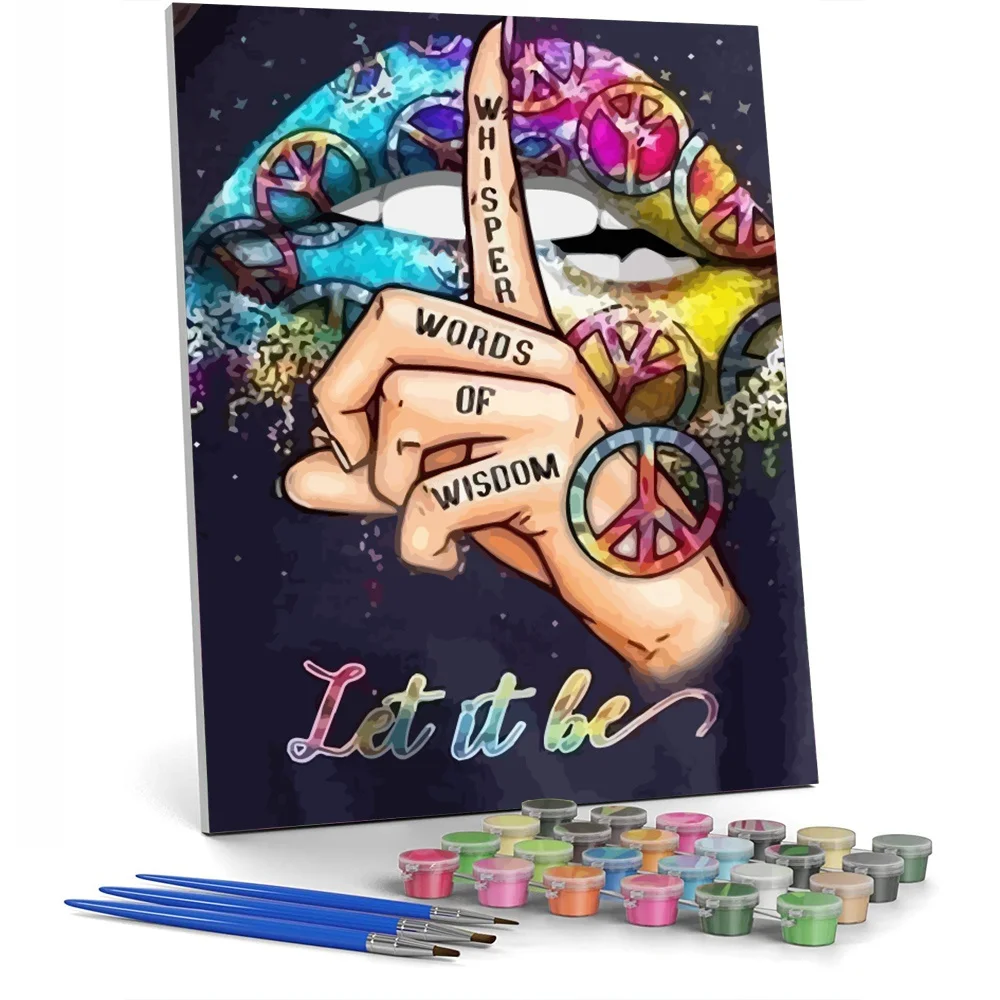 FIYO Paint By Numbers Pictures for Adults Lips on Canvas with Framed Landscpae Digital Coloring Drawing Home Decor