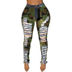 HSF2096 Осенняя модная женская одежда камуфляжные полые брюки