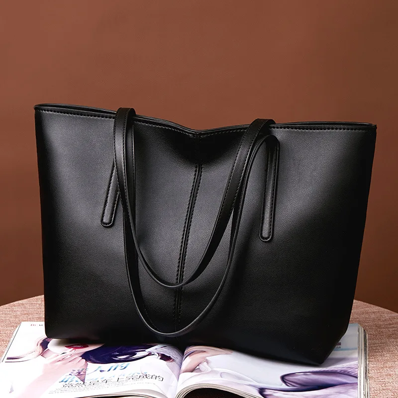 2021 Designer New Fashion Trendy Women Luxury Big Handbag Wholesale PU Leather Large Capacity Ladies Black Tote Hand Bag