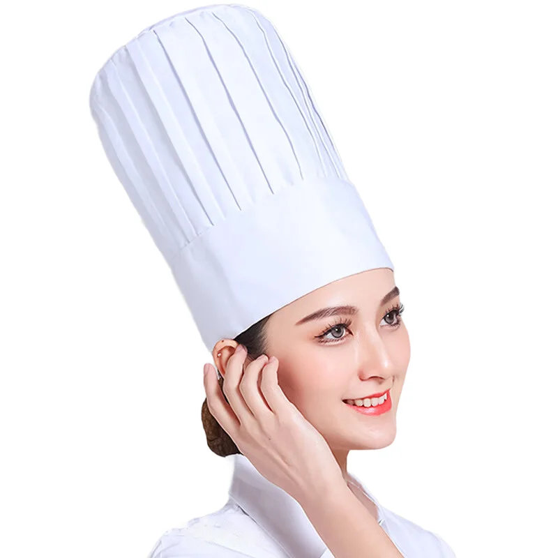 Chef Hat Adult Premium Adjustable Elastic Baker Kitchen Cooking pleated white chef hat Pastry food factory mushroom cloth hat