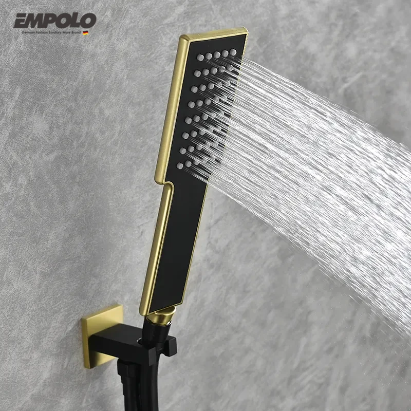 Empolo Modern Wall Mounted Bathroom Rain Shower Trim Set Contemporary Concealed Thermostatic Shower Faucet System with 6 Jets