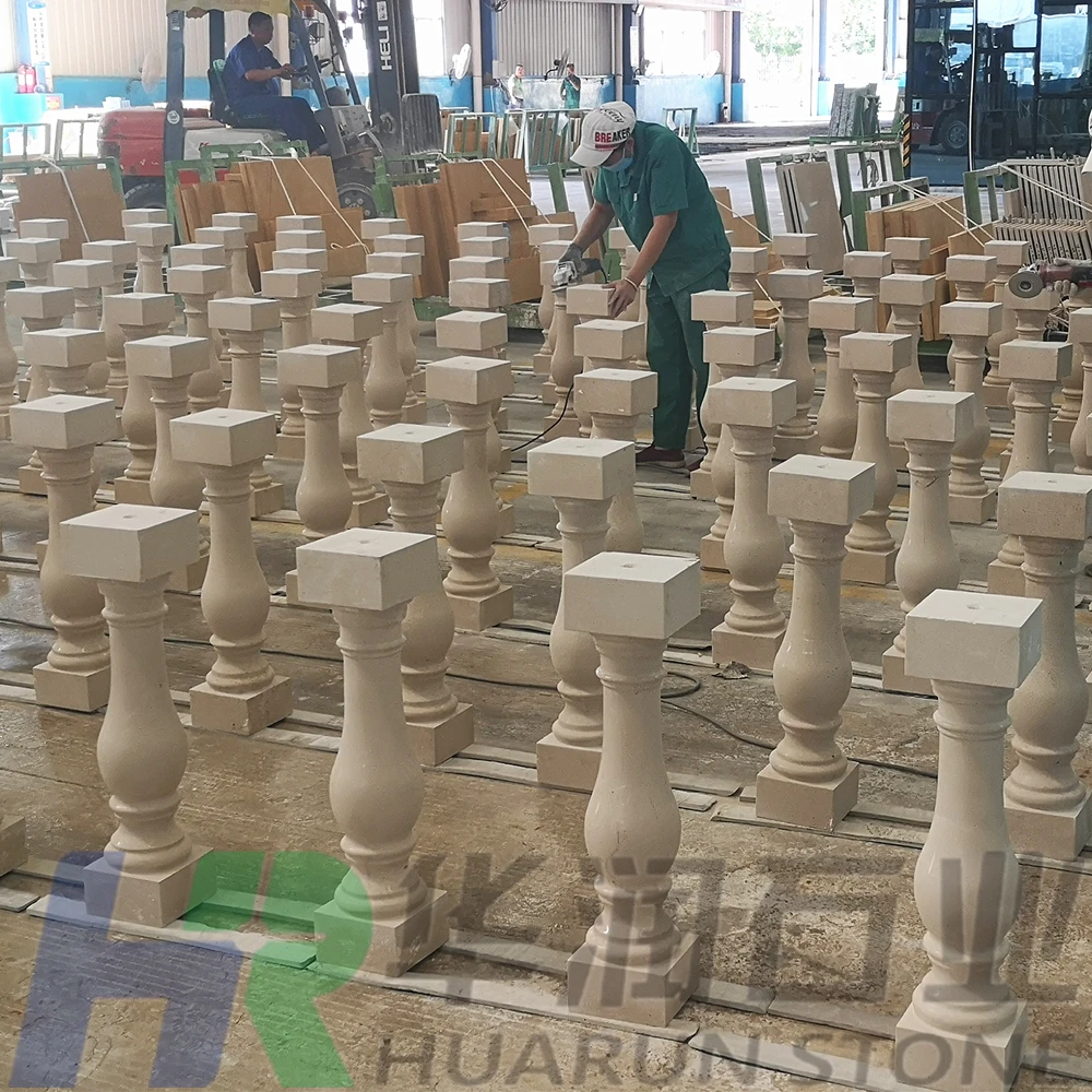 Beige Marble Balustrate Stone Kingpost Stone Handrail