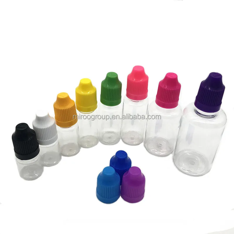 Custom Chemical Test Sample Dropper Bottles 5ml 10ml 15ml 20ml 30ml clear Plastic Round Refillable Eye Dropper Bottles