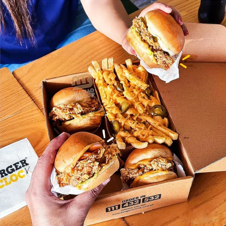 Custom mini burger box takeaway fried chicken fast food paper packaging box cardboard disposable containers for food delivery