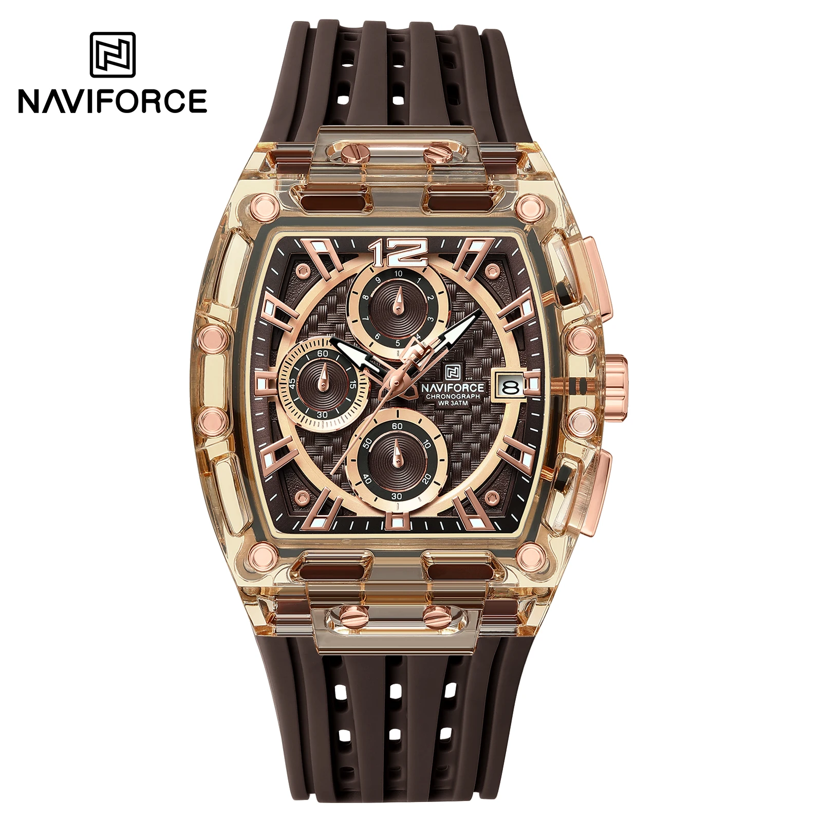 NAVIFORCE 7105 Business Unique Square Watches Men with Large Dial Sport Quartz Silicone Bands Wristwatches with Luminous Hands