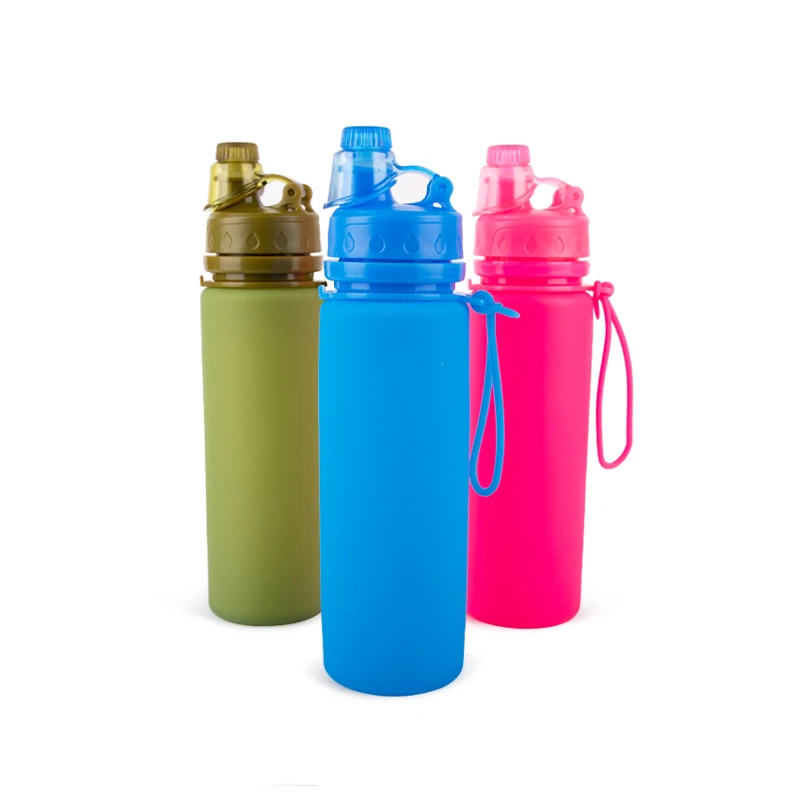 Foldable 500ML Sports Water Bottle Silicone Collapsible Water Bottle BPA Free for Gym Camping Hiking Travel