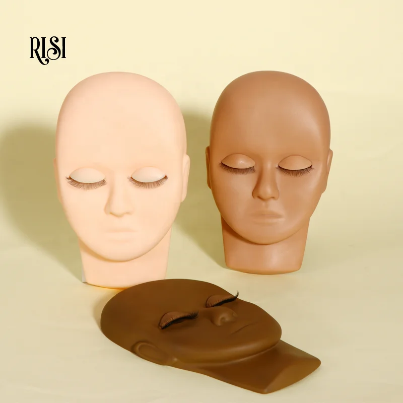 RISI Silicone 2 layers Practice Mannequin Head With Removable Eyelid For Eyelash Extension Training Head