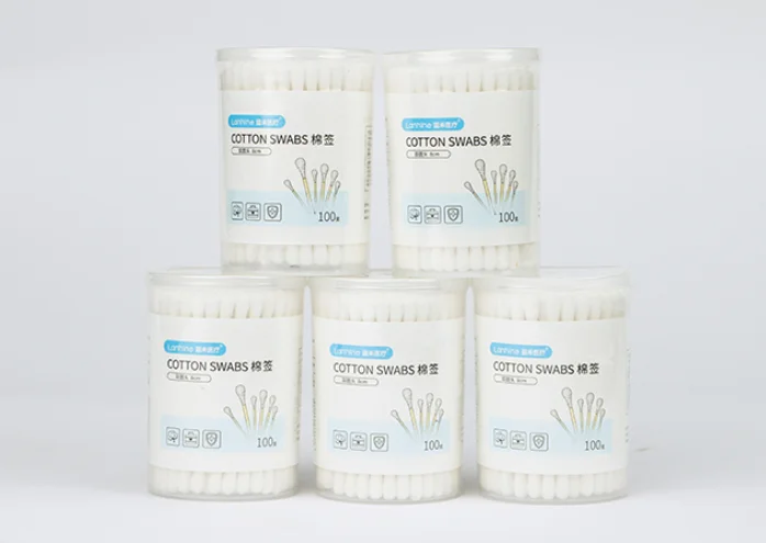 Hot sale Lanhine white cotton swab double round tip