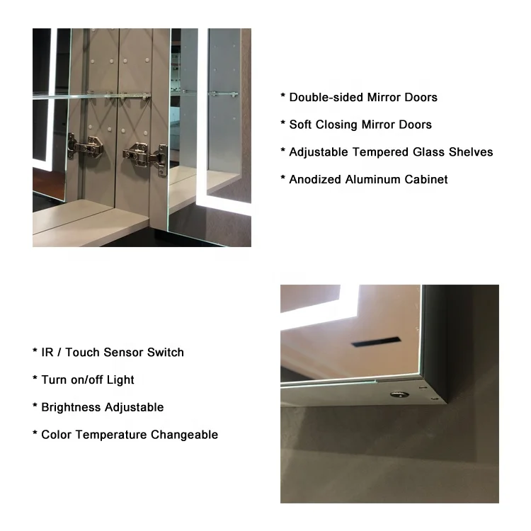 LED Bathroom Antique Stainless Steel Mirrored Plastic High Cabinet with Mirror Doors