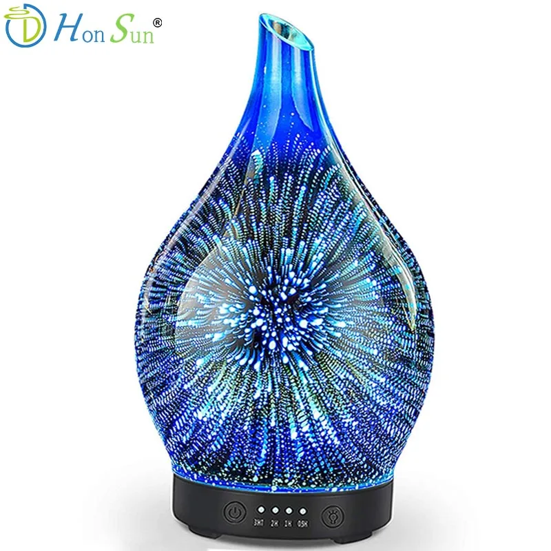 Хорошее качество 120 мл Красивая Сердце стилизованные под языки пламени 3d стекло ультразвуковой увлажнитель воздуха Эфирное масло Арома-диффузор с 7 цветно меняющая СИД