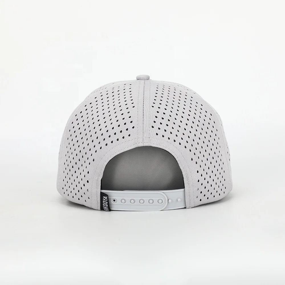 Wholesale Custom PVC Patch Logo 5 Panel Running Sport Laser Cut Hole Gorras Dad Hat Polyester Golf Performance Baseball Cap