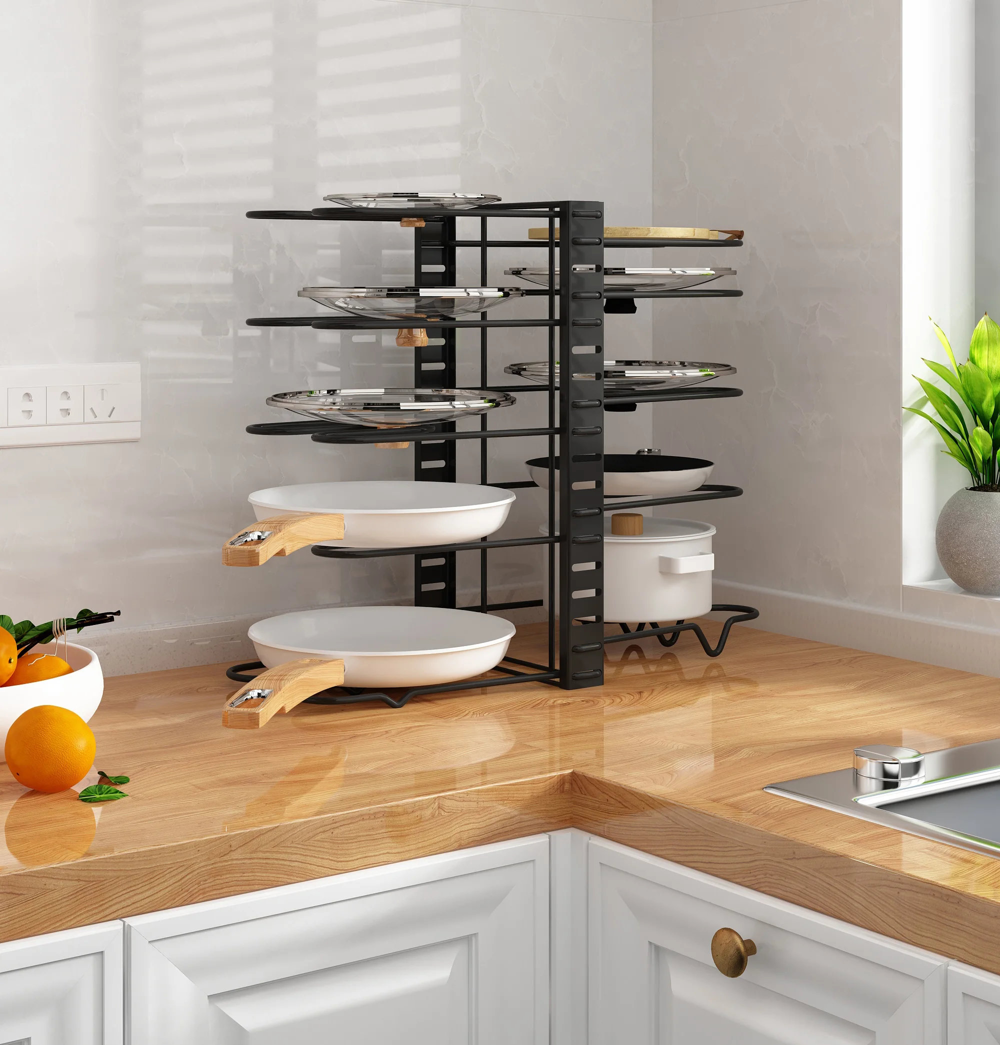 
10-Tier Pots and Pans Organizer Rack Adjustable Pot Lid Holders Pan Rack Lid Organizer With 3 DIY Methods storage holders 