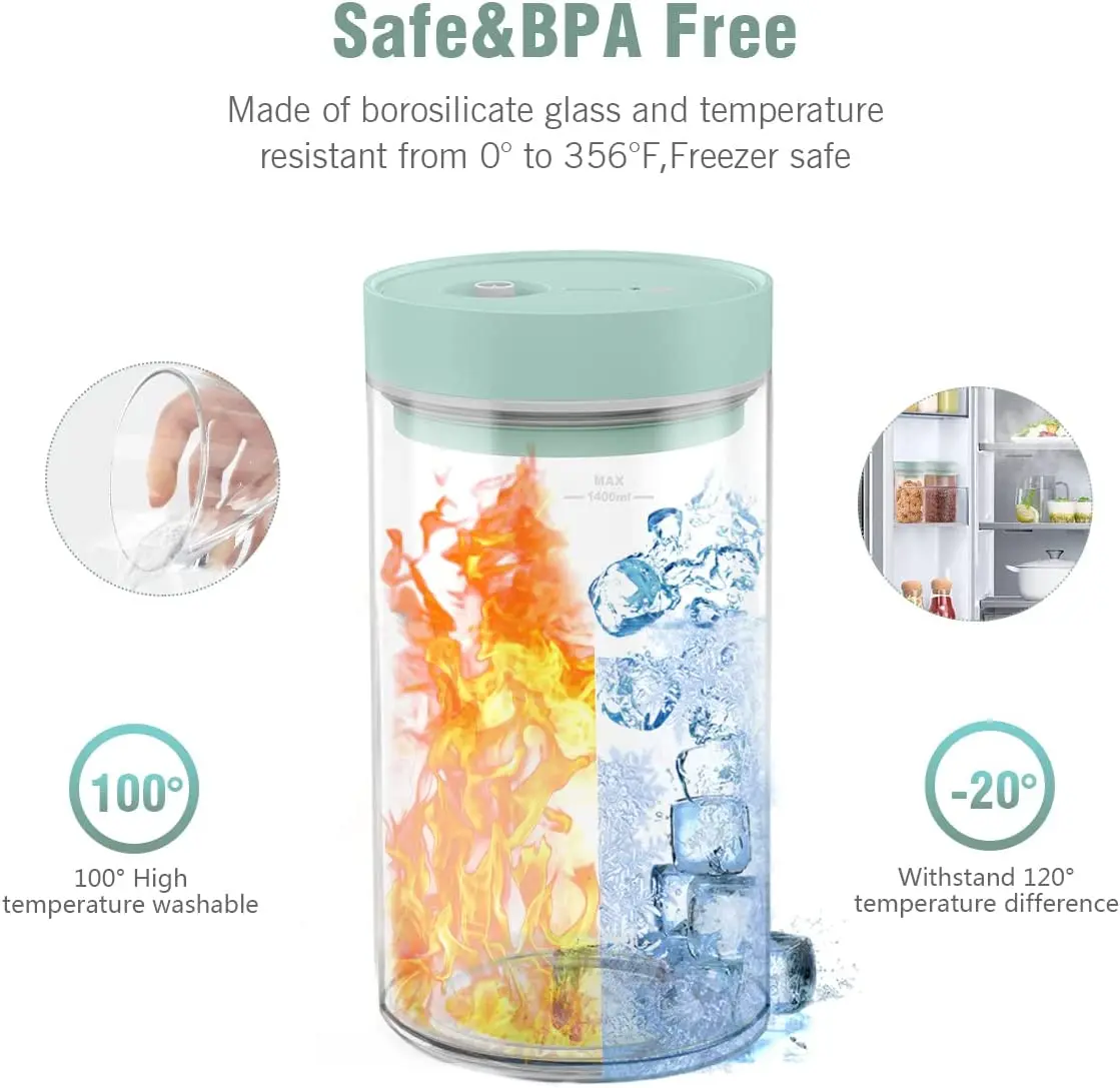 Eco friendly kitchen vaccum storage 700ml high borosilicate airtight glass jar Automatic suction valve lid