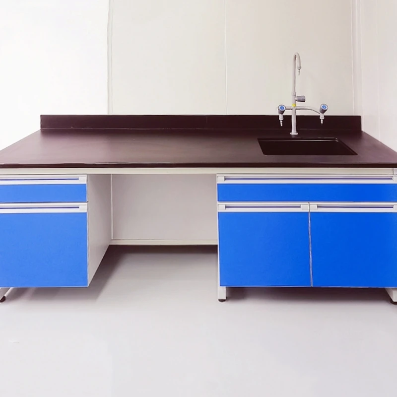 electronica muebles de laboratorio steel fluid mechanics lab furniture students octagonal lab work bench table with Reagent rack