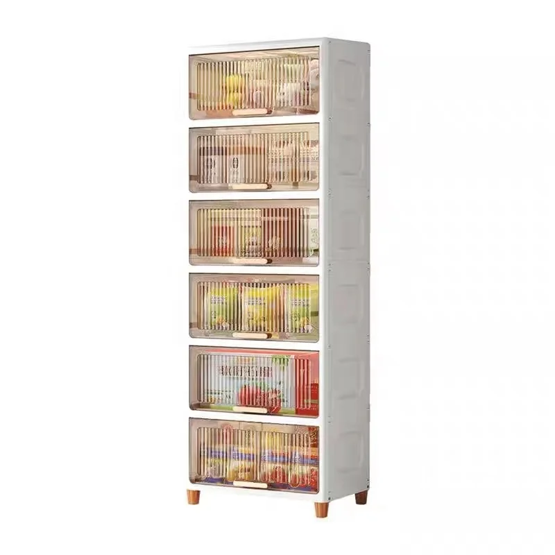 Free Installation flip top white 5tiers book kitchenware livingroom folding plastic drawer storage bins cabinets with door