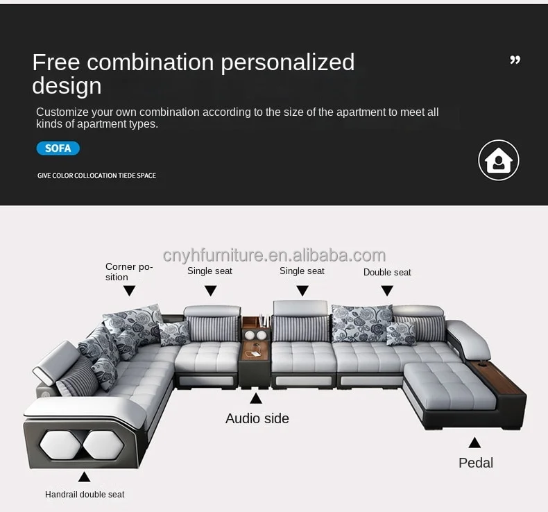 7 seater fabric modern luxury sectional U shape home sitting room furniture sofa set couch living room sofas