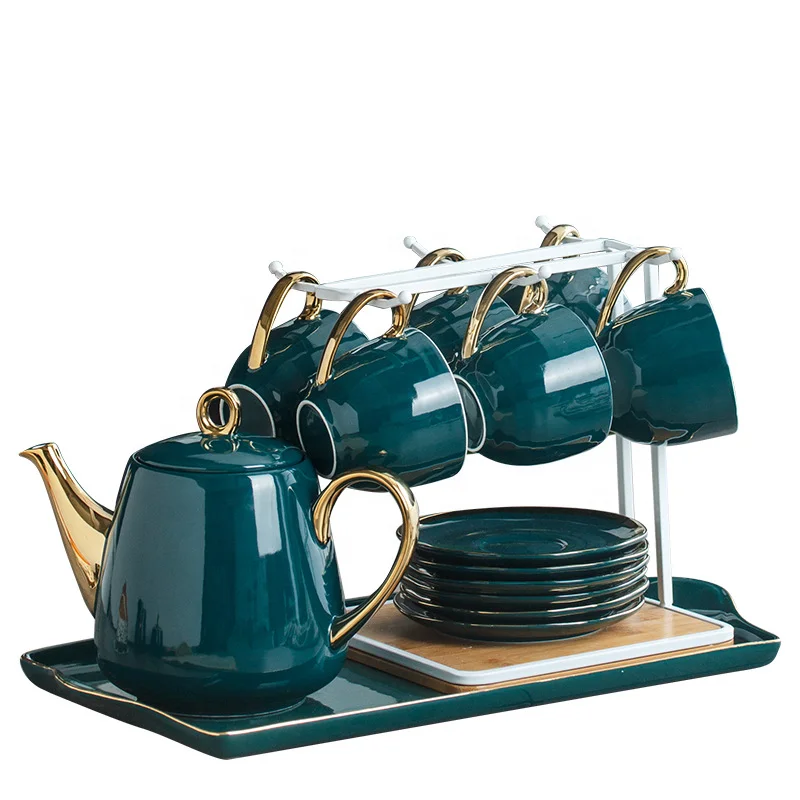 European Style Coffee Cups Sets Porcelain Dinner Ware British Deep Blue Coffee Cups Gift Sets