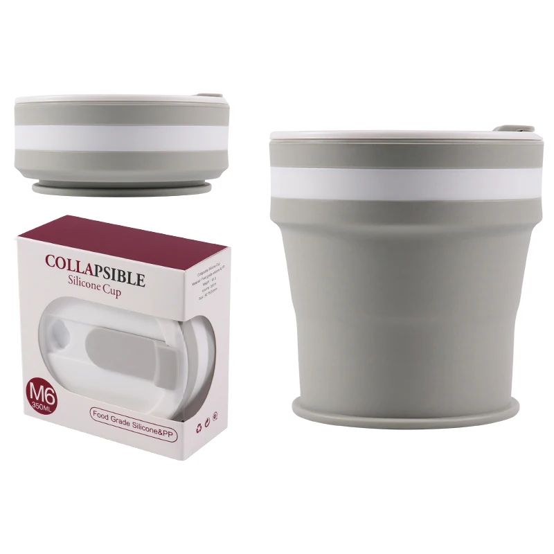 Custom Branded Silicone Eco-friendly Reusable Foldable Cup 350ML Collapsible Folding Cup Outdoor Travel Coffee Milk Cup With Lid
