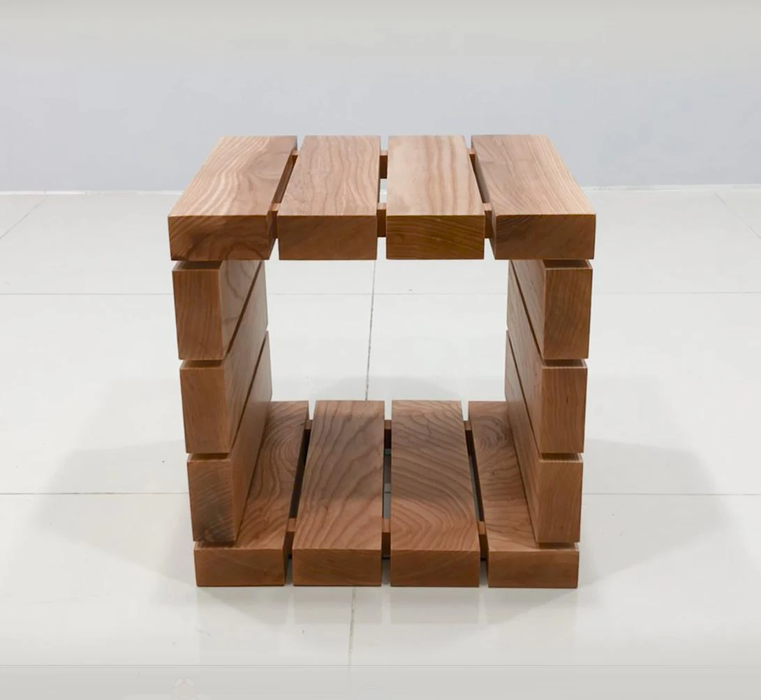 Special cube ash side table / Modern wooden side table Japanese style ash wooden side table