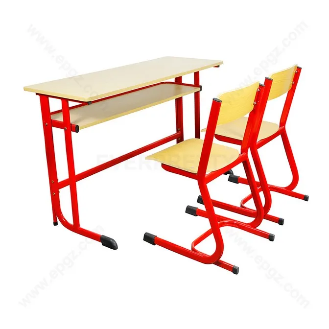 School Furniture Classroom 3-Seater Wooden Desk and Chair