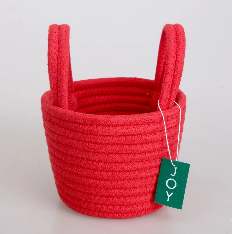 Christmas Decoration Gift Basket Cotton Rope Portable Candy Basket Red and Green Theme Holiday Party Kids Light Storage Bag