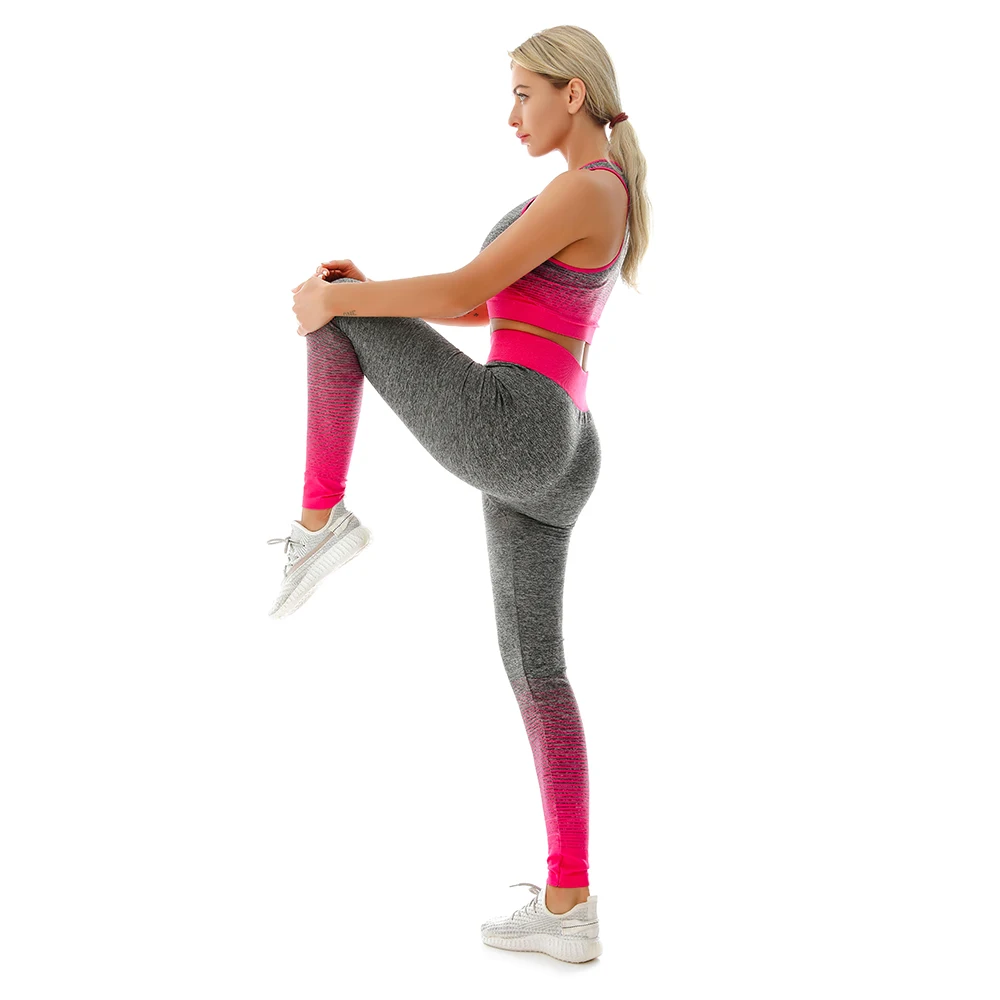 Женская бесшовная одежда Омбре для фитнеса, тренажерного зала, комплект для йоги, летняя спортивная одежда для девочек, спортивный костюм для активного отдыха