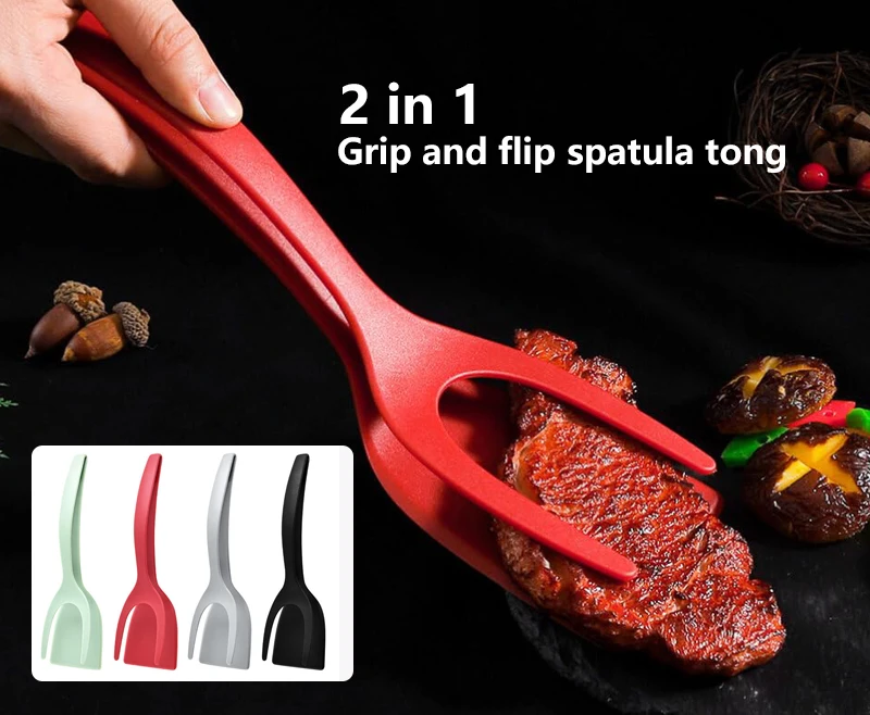 Kitchen Items Bread Clamp Barbecue Shovel Tongs Egg Steak  Nylon Grip Flip 2 in 1 Spatula