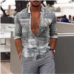 Custom wholesale Lapel single breasted Hawaii long sleeve plus size beach shirt top man flower shirt 3d print t shirt
