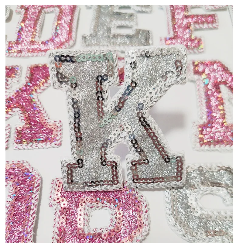 Sequin Patches Iron on Clothing Embroidery Letter Patch for Caps Hat Embroidered for Bags Heat Press Custom Patches for Clothes