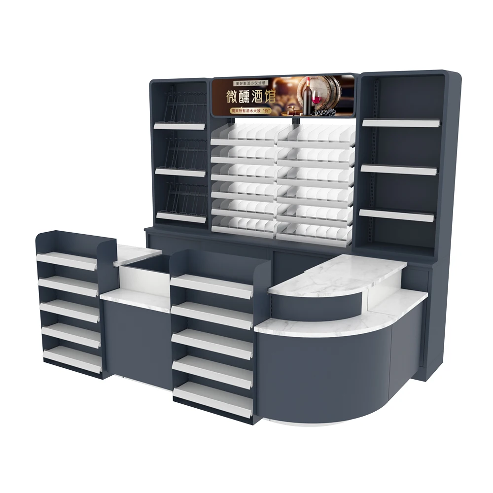 Multifunctional Store Simple Steel Wood Style Shop Equipment Supermarket Cashier Table Checkout Counter