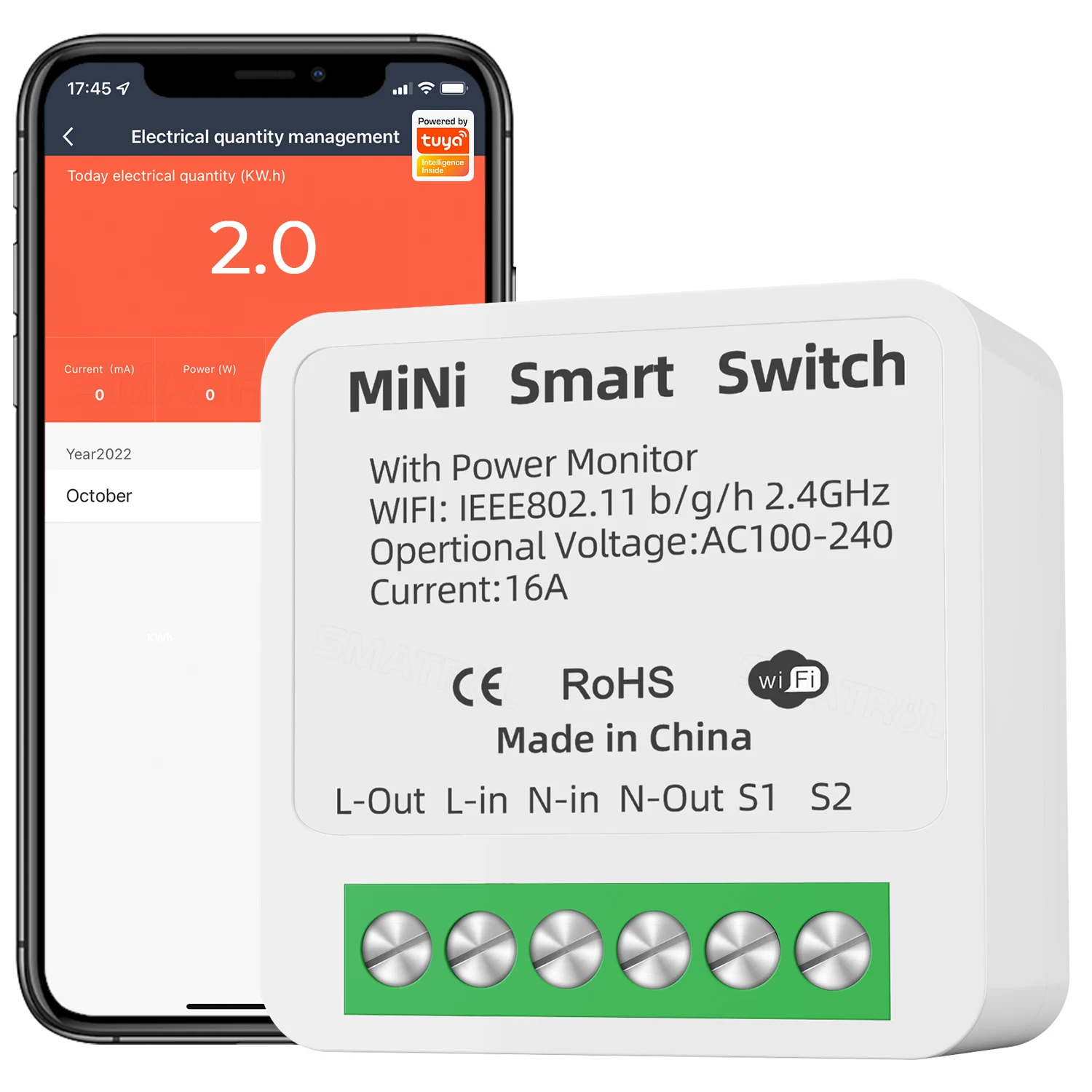 Смарт-контроллер SMATRUL, 16 А, Wi-Fi, голосовое реле
