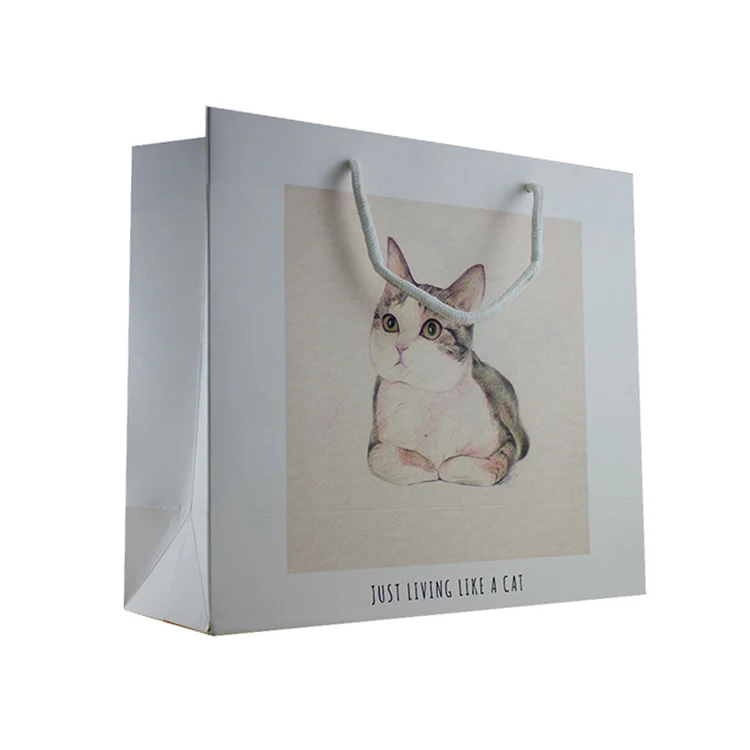 
Милая индивидуальная упаковка для одежды с принтом, Высококачественная Золотая фольга с ручкой из веревки, бумажные пакеты 