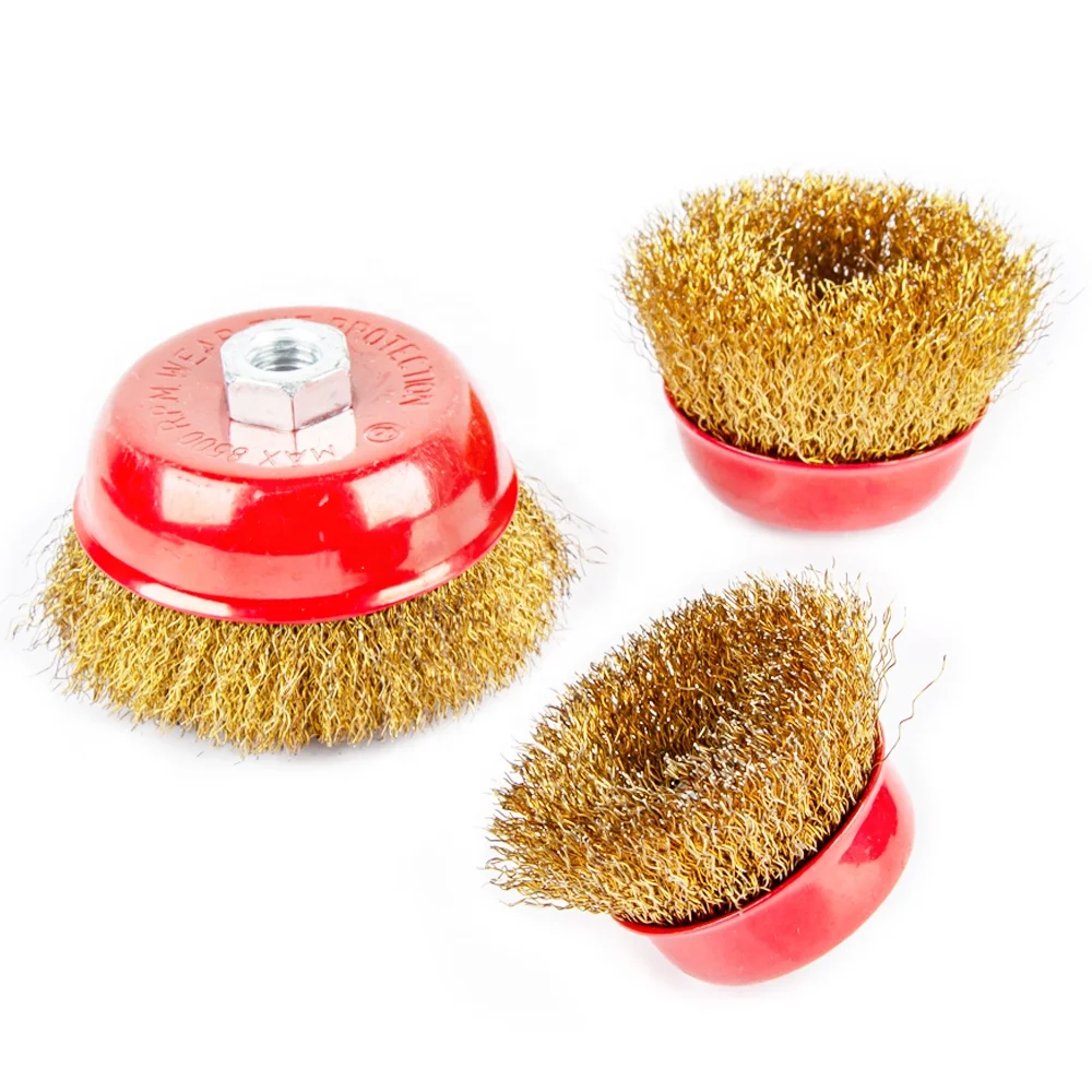 China Manufacturer steel wire yellow Bowl type 75/100 cup wire brush