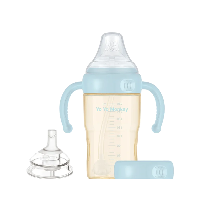 Оптовая Продажа с фабрики Бесплатная бутылка для кормления квадратным широким горлышком запасной крышкой и съемной ручкой картонная коробка 150 мл