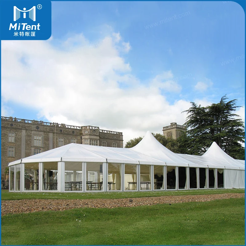 Custom Logo Mulit-side Party Shelter Tent Silk Linings for 400-500 Seats Outdoor Events Combination Marquee Canopy