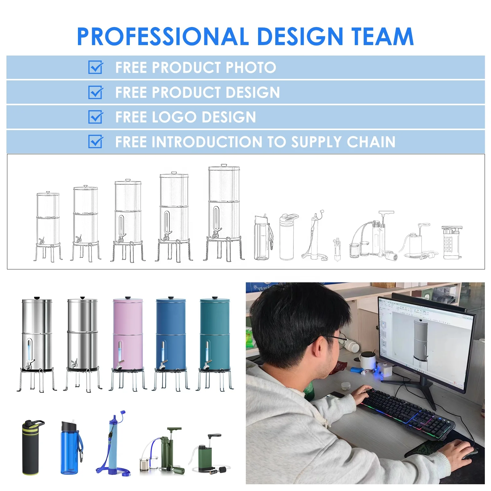 Patent Protected Stainless Steel Gravity Water Filter Remvoe Fluoride 1.5 Gallons Home Water Filter System