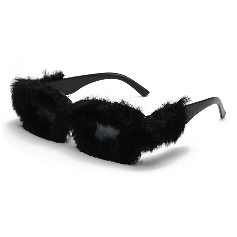 Party Sunglasses Design Plush Fur Innovation Square Shaped Glasses Women Colorful Funny And Inlaid Sex Decorate Eyewear