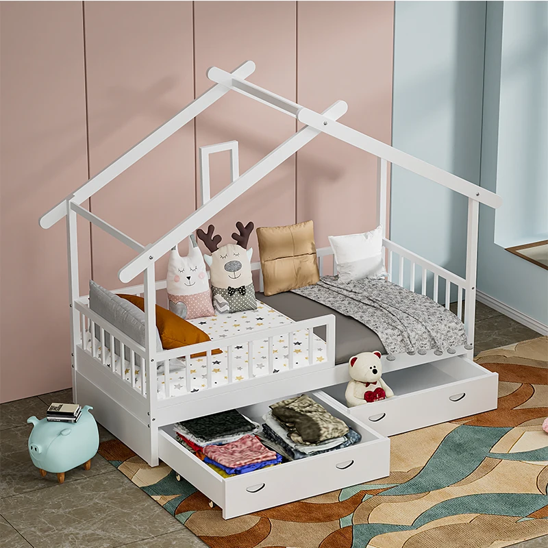 Wholesale White Color Kids Bed Bedroom Furniture Children Bed House Bed with Drawer